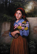Gifts of the Garden, an oil painting of a little girl with flowers