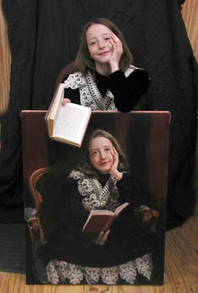 Mary Baker with a painting of herself