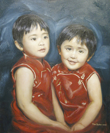 Twins, an oil painting by Thomas Baker