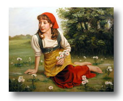 Wildflowers, a painting of a girl in a meadow by Thomas Baker