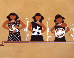 Singing Maidens, a Pottery Mound mural reproduced by Thomas Baker