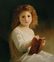 Storybook, an oil painting by William Adolphe Bouguereau, reproduced by Thomas Baker