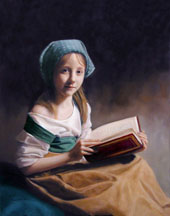 The Sonnet, an oil painting of a little girl with a book
